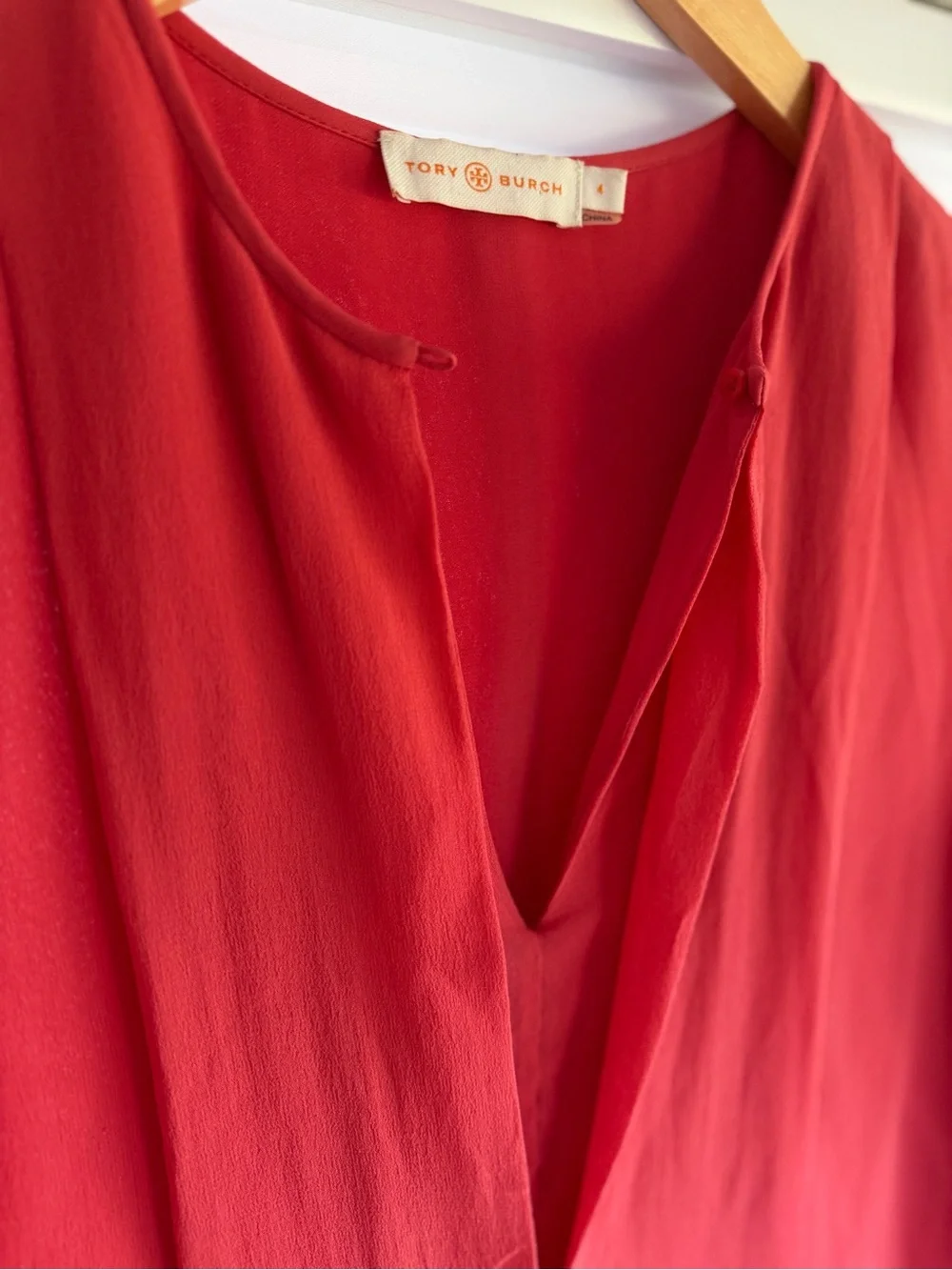 Tory Burch silk coral drop waist pleated dress size 4